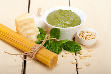 Image showing Italian traditional basil pesto pasta ingredients