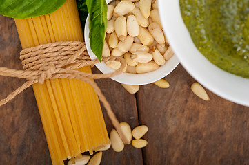 Image showing Italian traditional basil pesto pasta ingredients