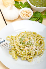 Image showing Italian traditional basil pesto pasta ingredients