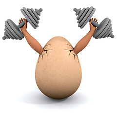 Image showing Egg holds a dumbbells