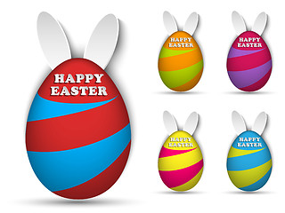 Image showing Happy Easter Rabbit Bunny Easter Egg Set