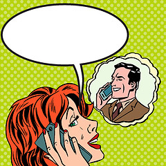 Image showing Woman man phone talk Pop art vintage comic