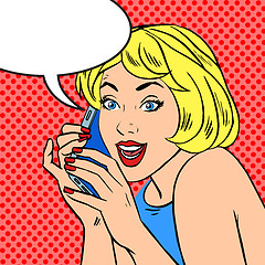 Image showing Girl phone talk joy Pop art vintage comic