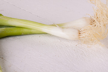 Image showing Bunch of fresh leeks or scallions