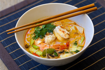 Image showing Bowl of traditional Thai tom yam soup