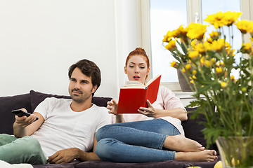 Image showing Couple Resting on the Sofa at the Living Room