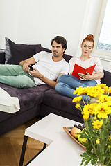 Image showing Couple Resting on the Sofa at the Living Room