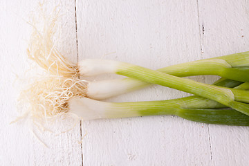 Image showing Bunch of fresh leeks or scallions