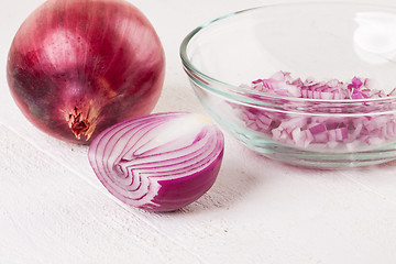 Image showing Fresh finely diced red onion