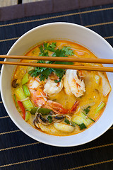 Image showing Bowl of traditional Thai tom yam soup