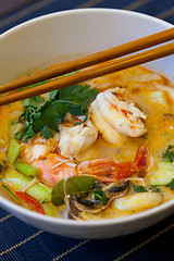 Image showing Bowl of traditional Thai tom yam soup