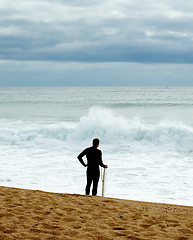 Image showing Surfer Waiting for Waves