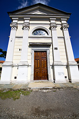 Image showing  church  in  the sumirago old   closed brick  sidewalk italy  lo