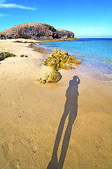 Image showing white coast lanzarote  in spain   beach  stone  