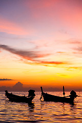 Image showing south china sea sunrise boat  and sea in thailand  