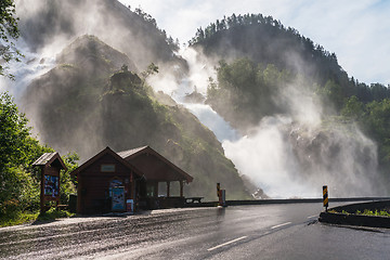 Image showing Latefossen (Latefoss) - one of the biggest waterfalls in Norwa