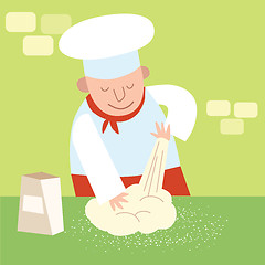 Image showing Chef restaurant kitchen kneads dough. Cook