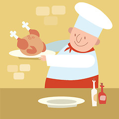 Image showing Chef restaurant in kitchen cooking poultry chicken