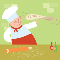 Image showing restaurant cook in the kitchen cooking pizza