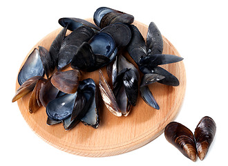 Image showing Shells of mussels on cutting board