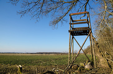 Image showing Hunting tower by a field