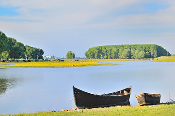 Image showing boat on shore of danube river
