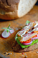 Image showing Fresh sandwiches with ham and vegetables