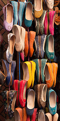 Image showing Moroccan colourful leather shoes on display