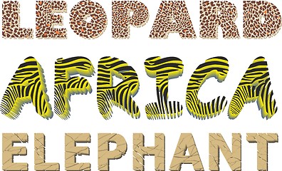 Image showing Leopard, Zebra and Elephant texture in the text