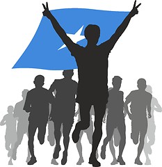 Image showing Athlete with the Somalia flag at the finish