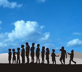 Image showing Standing Silhouetted Children