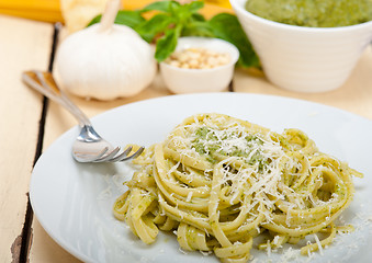 Image showing Italian traditional basil pesto pasta ingredients