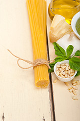 Image showing Italian traditional basil pesto pasta ingredients