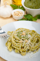 Image showing Italian traditional basil pesto pasta ingredients