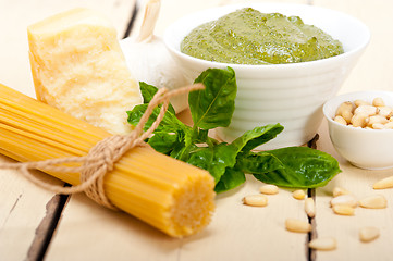 Image showing Italian traditional basil pesto pasta ingredients