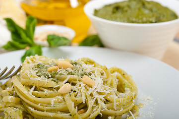 Image showing Italian traditional basil pesto pasta ingredients