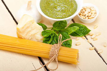 Image showing Italian traditional basil pesto pasta ingredients