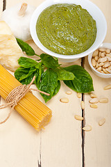 Image showing Italian traditional basil pesto pasta ingredients