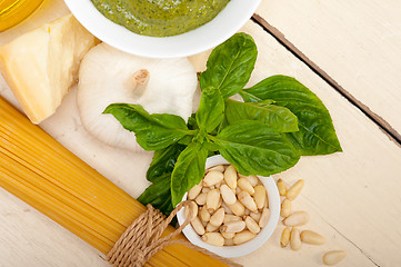 Image showing Italian traditional basil pesto pasta ingredients