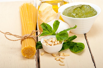 Image showing Italian traditional basil pesto pasta ingredients