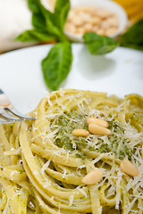 Image showing Italian traditional basil pesto pasta ingredients