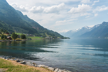 Image showing Small village at the shore of fjord, Norway