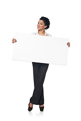 Image showing Business woman with blank white board