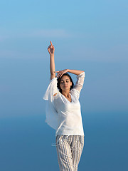 Image showing young woman enjoy sunset