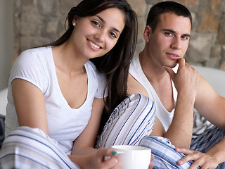 Image showing couple relax and have fun in bed