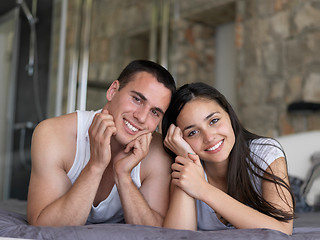 Image showing couple relax and have fun in bed