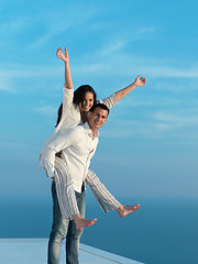 Image showing happy young romantic couple have fun arelax  relax at home