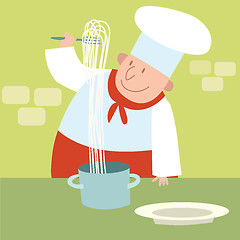 Image showing Cook spaghetti in a restaurant kitchen