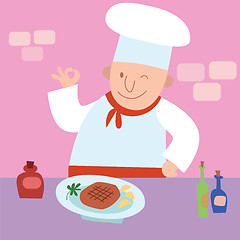 Image showing Cook gesture okay the finished dish a restaurant kitchen