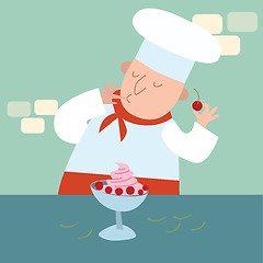 Image showing The chef prepares a dessert with berries